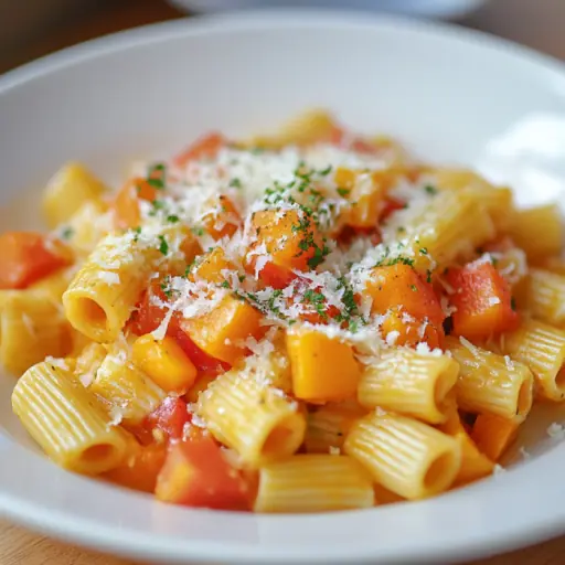 Kürbis-Tomaten Pasta mit Salami