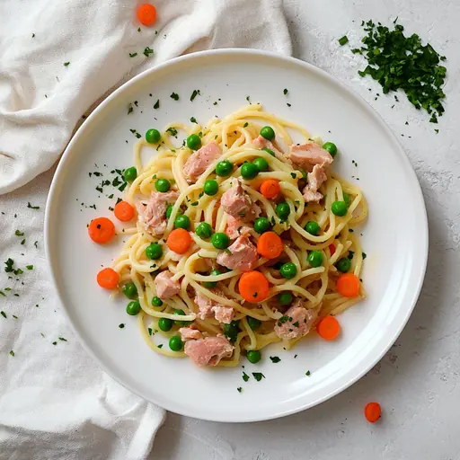 Thunfisch-Pasta mit Erbsen und Möhrchen