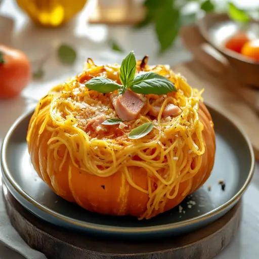 Spaghetti Kürbis mit Tomaten-Schinken Sauce