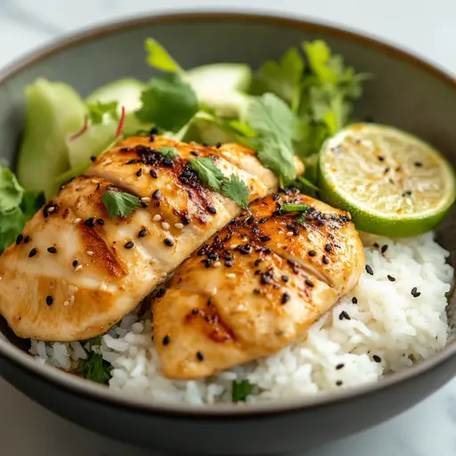 Asiatisches Hähnchenfilet mit Kokosreis