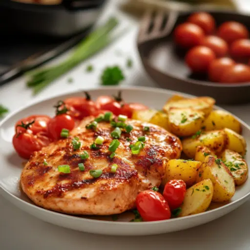 Putenschnitzel mit Miniromatomaten und Lauchzwiebeln