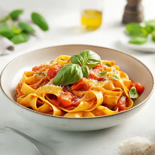 Mediterrane Dinkelbandnudeln in Tomatensauce