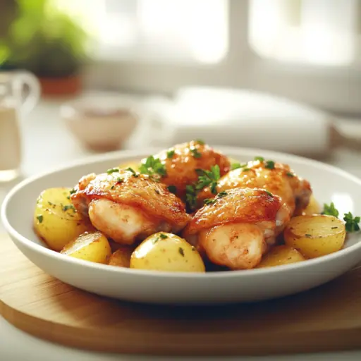 Hähnchen-Schenkel mit Kartoffeln und Letscho