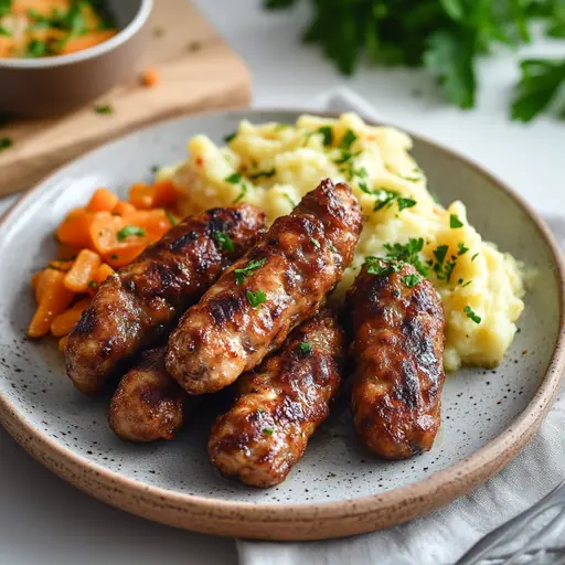 Cevapcici mit Kartoffel-Möhren-Stampf