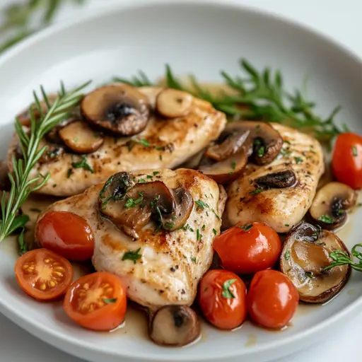 Hähnchenbrustfilet mit Champignons und Miniromatomaten