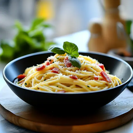 Spaghetti Aglio e Olio mit Serrano-Schinken