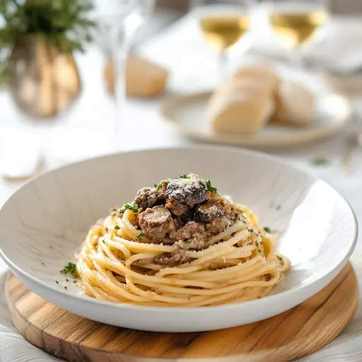 Salsiccia mit Trüffel und Spaghetti