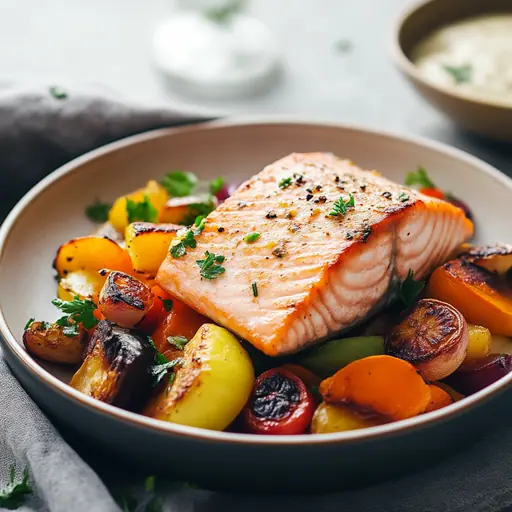 Lachsfilet mit Ofengemüse