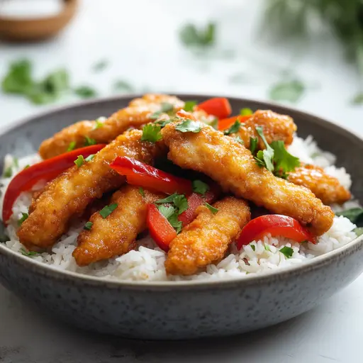 Hähnchengeschnetzeltes mit Paprika und Reis