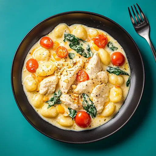 Cremige Hähnchen-Gnocchi-Pfanne mit Tomatenpesto