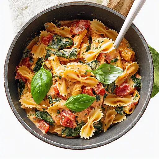 Cremige One-Pot-Pasta mit Spinat und Tomaten