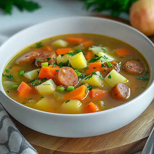 Herzhafte Gemüsesuppe mit Wiener Würstchen