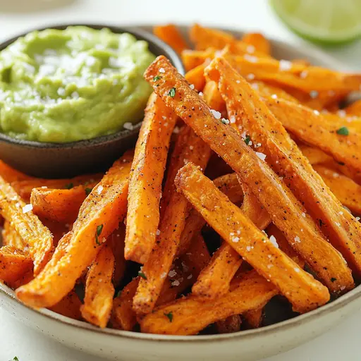 Süßkartoffelpommes mit Avocado-Dip