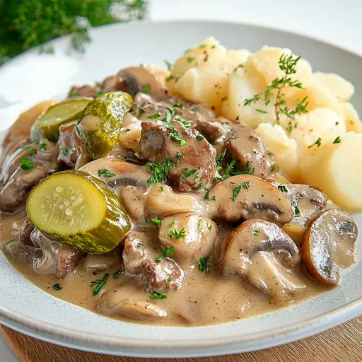 Klassisches Rindergeschnetzeltes Stroganoff