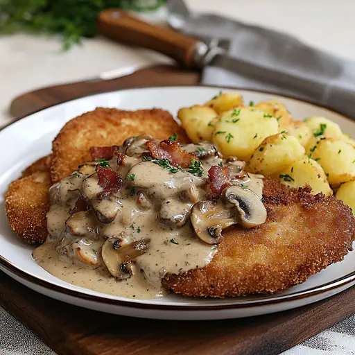 Traditionelles Jägerschnitzel mit Pilzrahmsauce