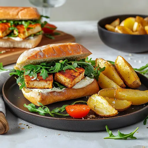 Veganes Tofu-Sandwich mit Basilikum-Dip