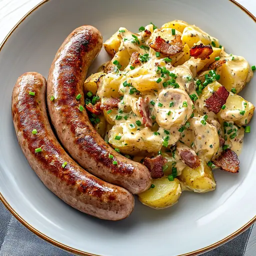 Bratwurst mit Kartoffel-Speck-Salat