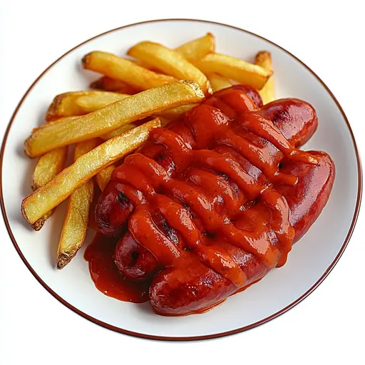 Currywurst mit hausgemachter Soße und Pommes