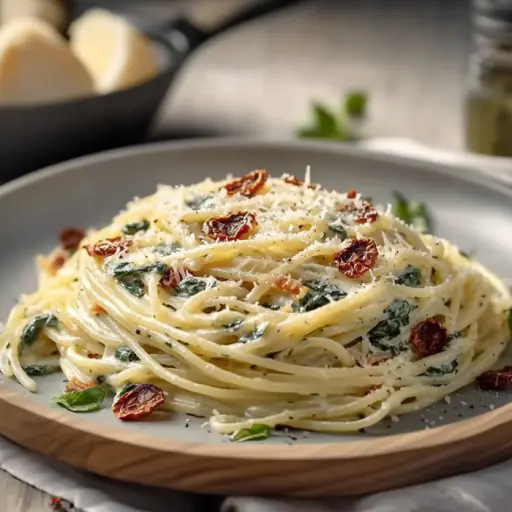 Spaghetti mit cremiger Spinat-Frischkäse-Sauce