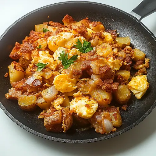 Herzhafte Bratkartoffelpfanne mit Käse und Ei