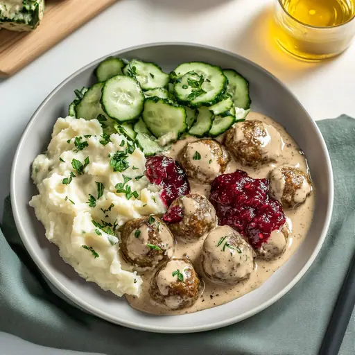 Vegane Köttbullar mit Champignon-Rahmsoße