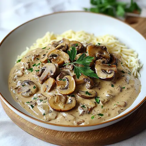 Cremige Champignon-Rahmsauce mit Reis