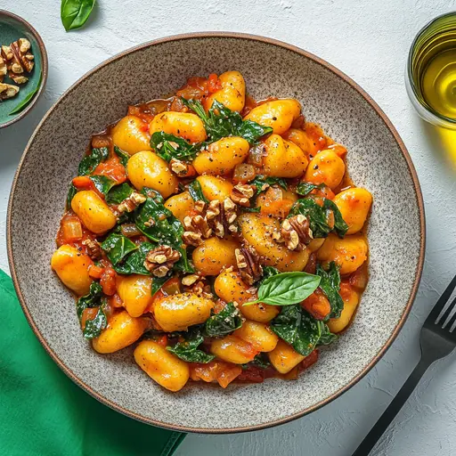 Vegane Gnocchi mit Spinat-Tomatensoße